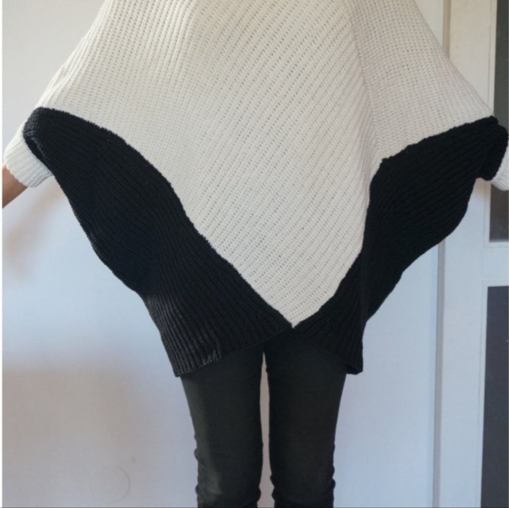 Maje Paris Patchwork Cape/ Cocoon/ Poncho Black/ Off White Size M-L - Picture 14 of 16